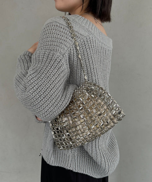 ヴィンテージメタルビーズショルダーバッグ パーティーバッグ