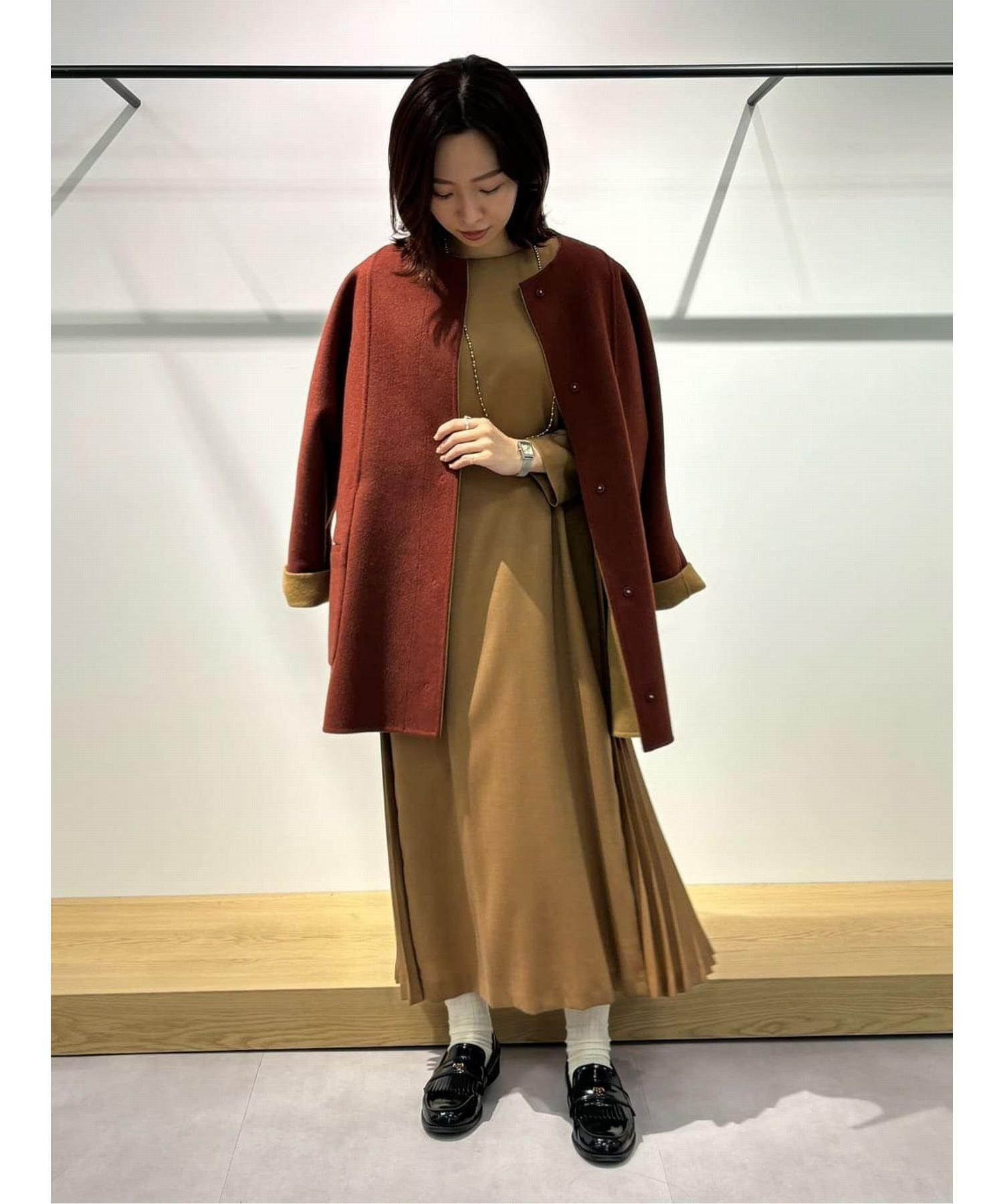 リバーシブル】カシミヤ混ダブルフェイスドルマンスリーブコート