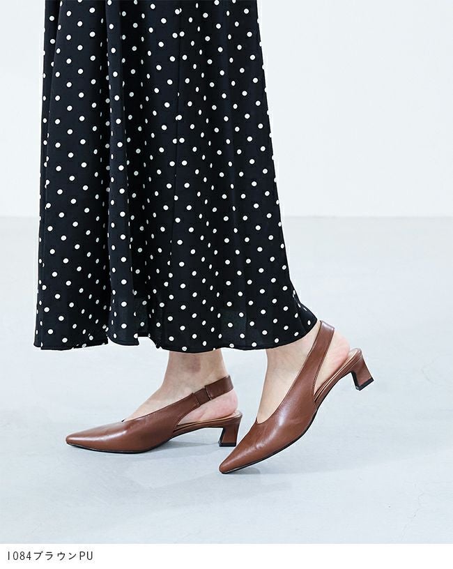 menue (メヌエ) ポインテッドトゥ ミドルヒール スリングバック