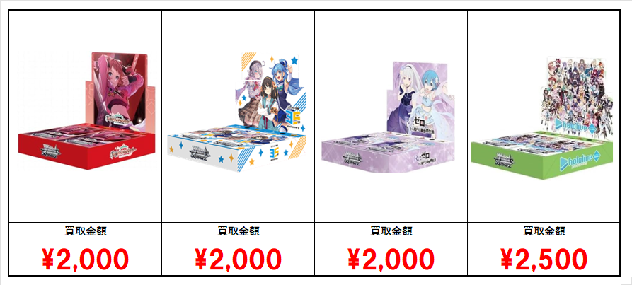 ヴァイスシュヴァルツ【未開封ボックス（BOX）】買取価格表/全国対応の