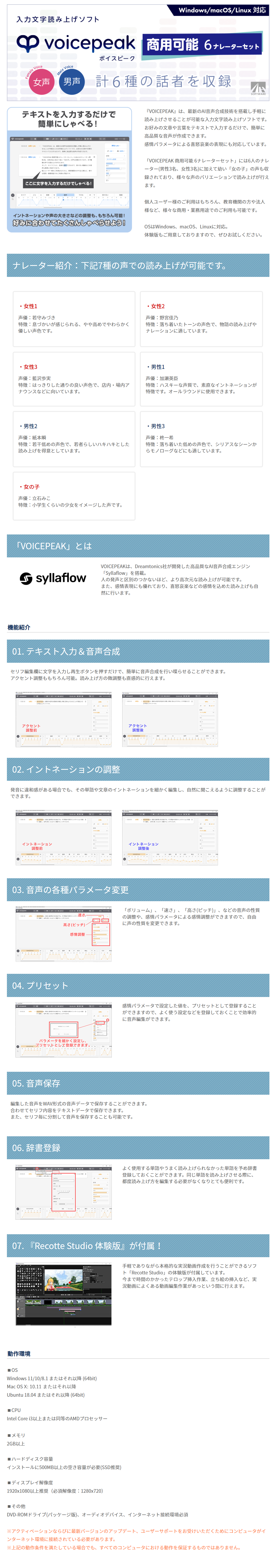 VOICEPEAK 商用可能 6ナレーターセット ダウンロード版【ベクターPC