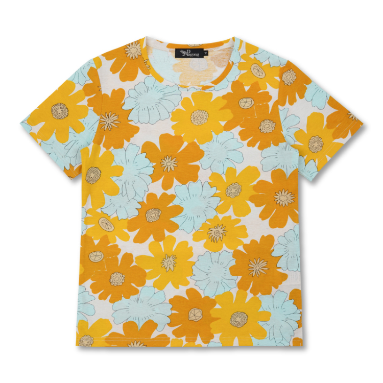 花柄 半袖Tシャツ ＜秋桜/白黄＞ | 京友禅アロハシャツ【Pagong】公式