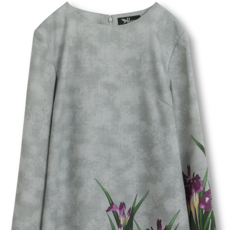 尾形光琳 ビエラワンピース長袖＜燕子花/銀鼠＞ | 京友禅アロハシャツ