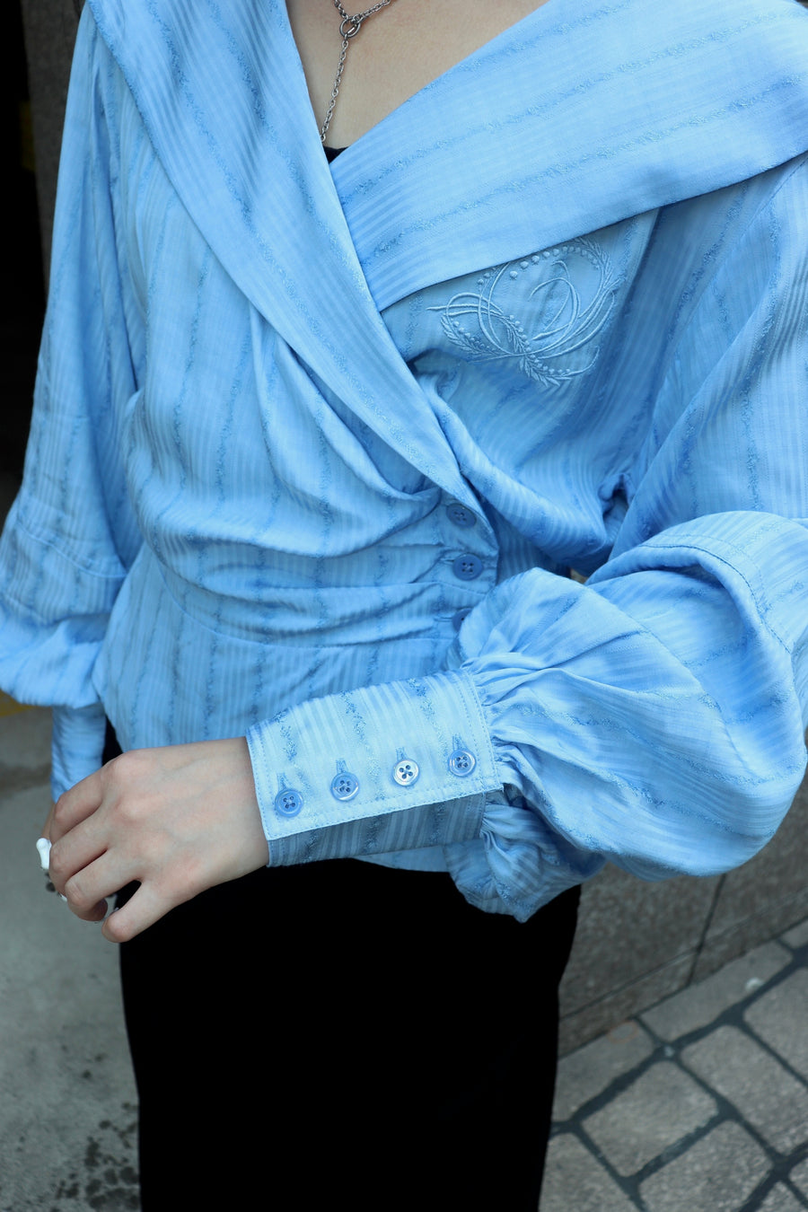 FETICO(フェティコ)のROSE jaquard stripe sailor collar blouse BLUE