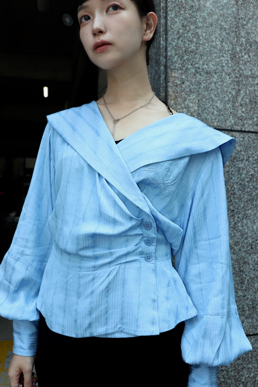 FETICO(フェティコ)のROSE jaquard stripe sailor collar blouse BLUE
