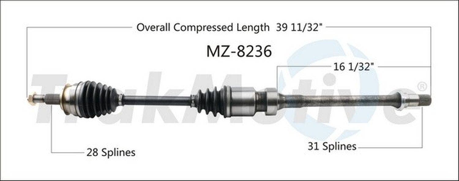 TrakMotive MZ-8236 | Mazda 3 Front Right CV Axle Shaft (Vehicle