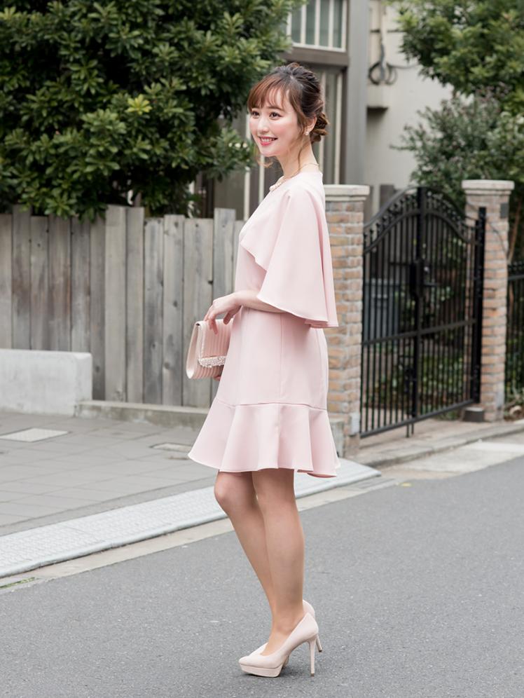 ケープ風フレアワンピース(ピンク)K1-302PI-M | パーティドレススタイル