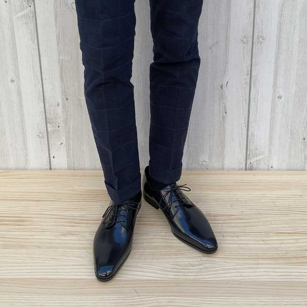 MON MODEL 本革 プレーントゥ ビジネスシューズ 手染めアンティーク黒