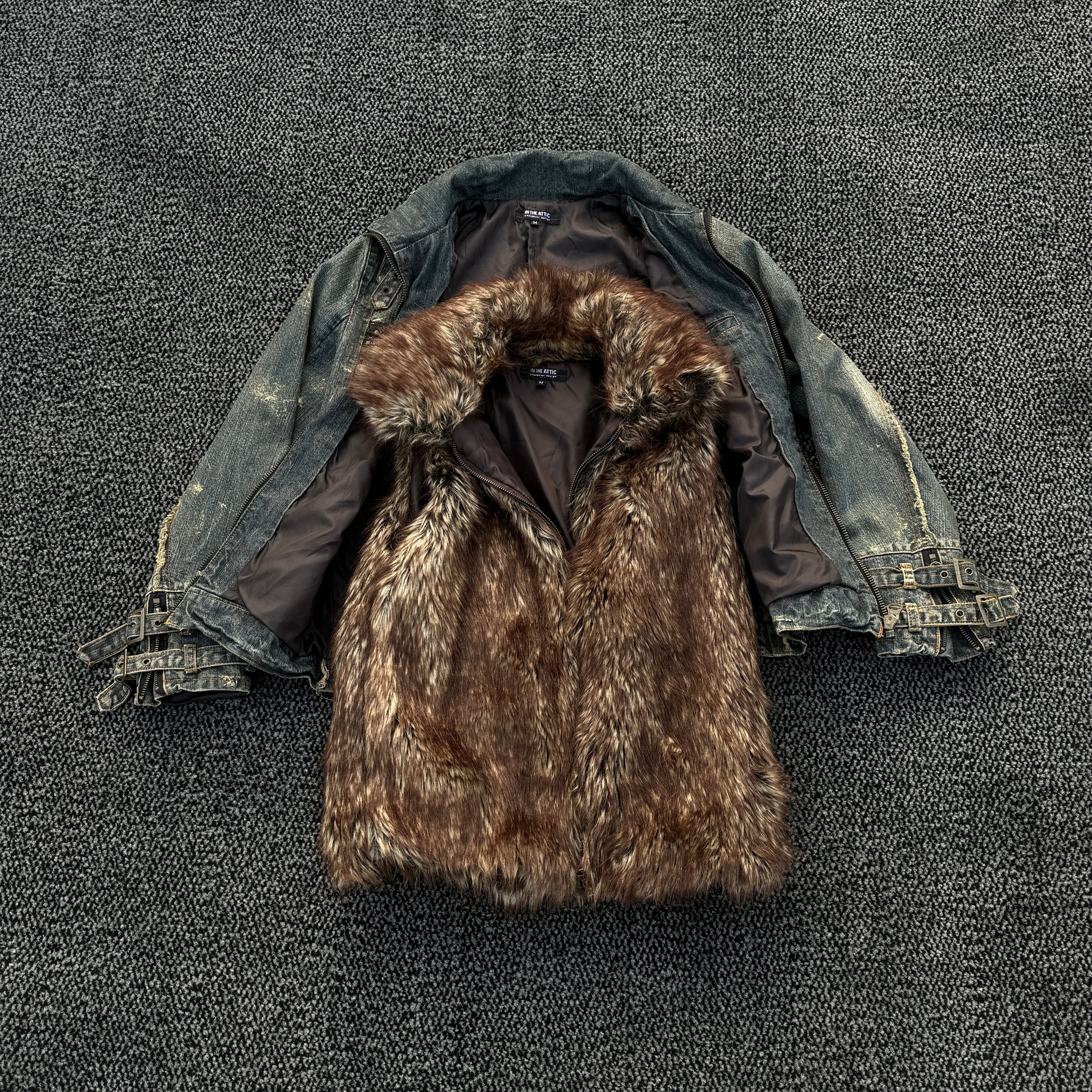 In The Attic Mud Washed Denim Fur Jacket – Paroxa