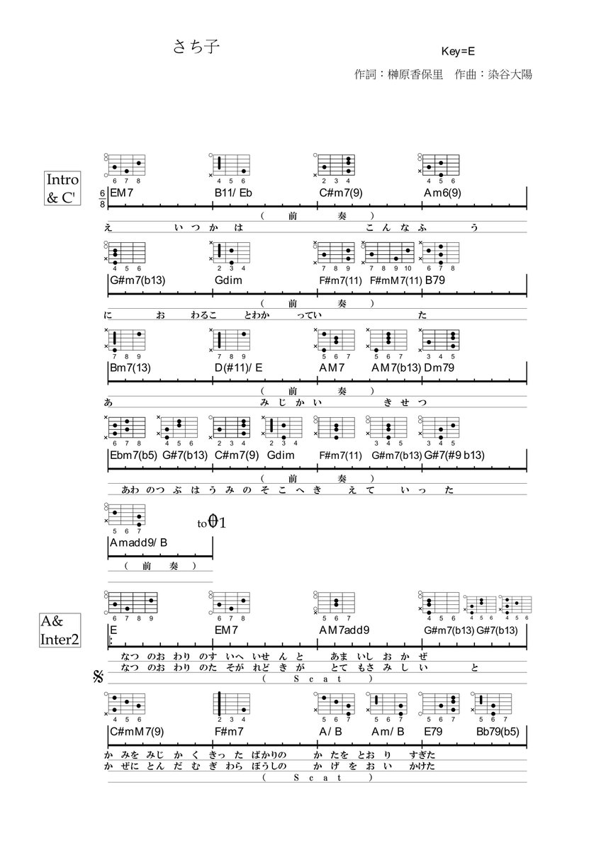 その4】Botanical House Storeにて、Lamp「さち子」のギターコード譜