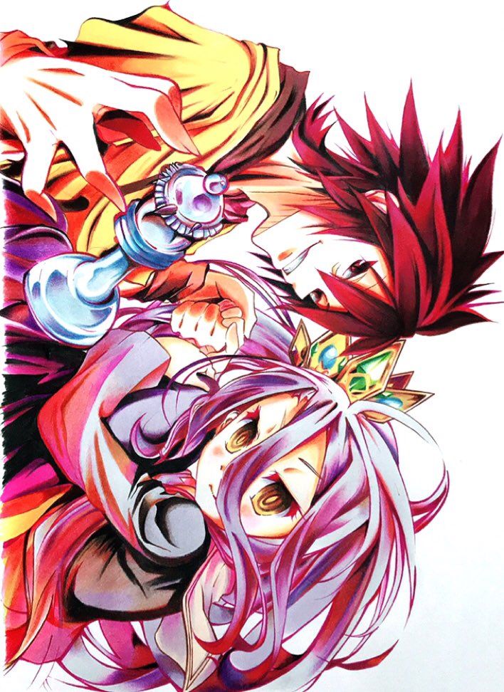 ノーゲーム・ノーライフの空と白を色鉛筆とコピックで描きました