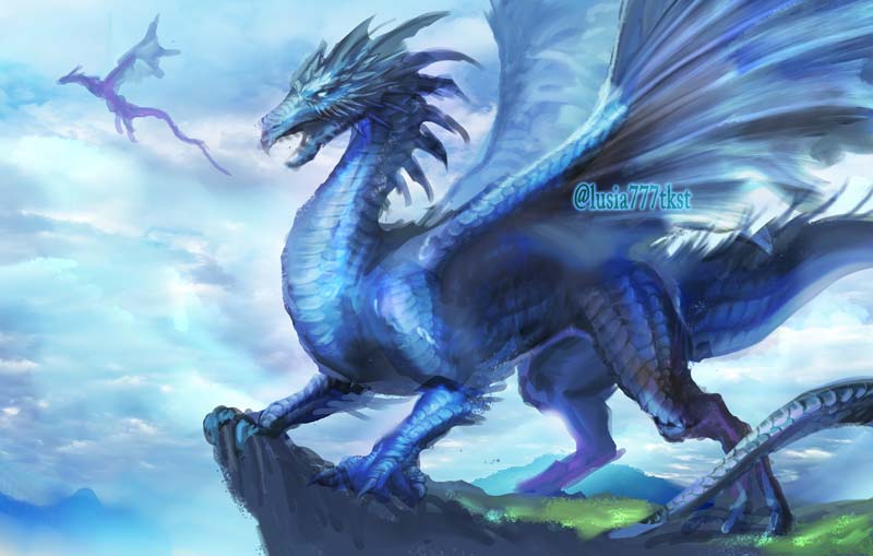 月末の幻獣ドラゴン拡散祭 青い？ドラゴン！ ブルードラゴンのイラスト