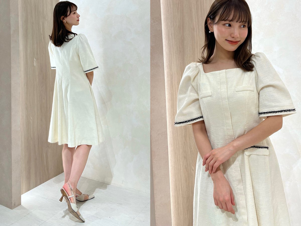 🏷Canal Tweed Mini Dress - white - ミニでも上品に着こなせる丈感