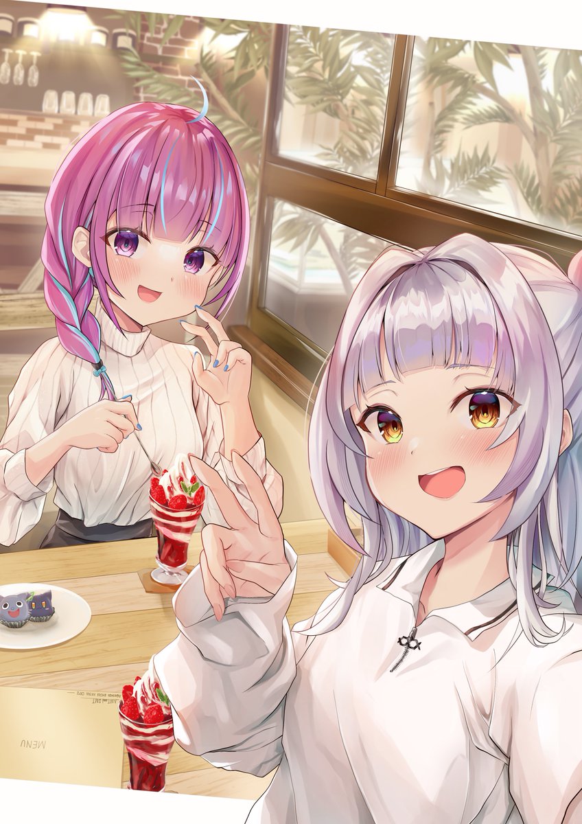 湊あくあ ,紫咲シオン 「こちらの画集に以前描いたあくたんとシオン