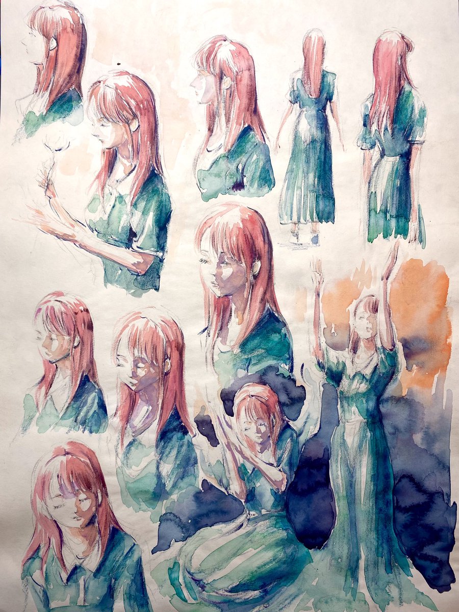 織田 阿奴 作 水彩画 森の参道」F4 水彩 « a green tunnel »(242×333mm