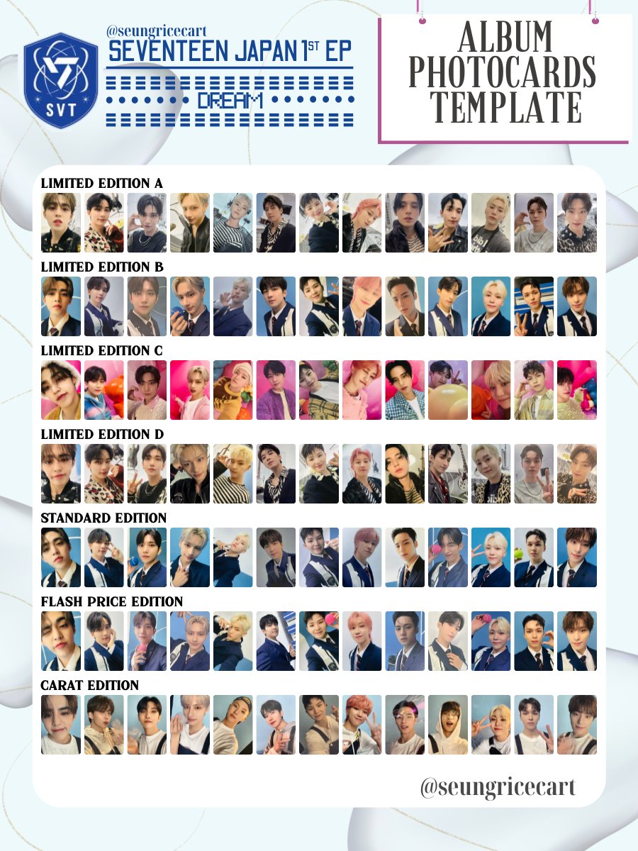 Seventeen Japan 1st EP 'DREAM' Benefits Photocard Template セブチ