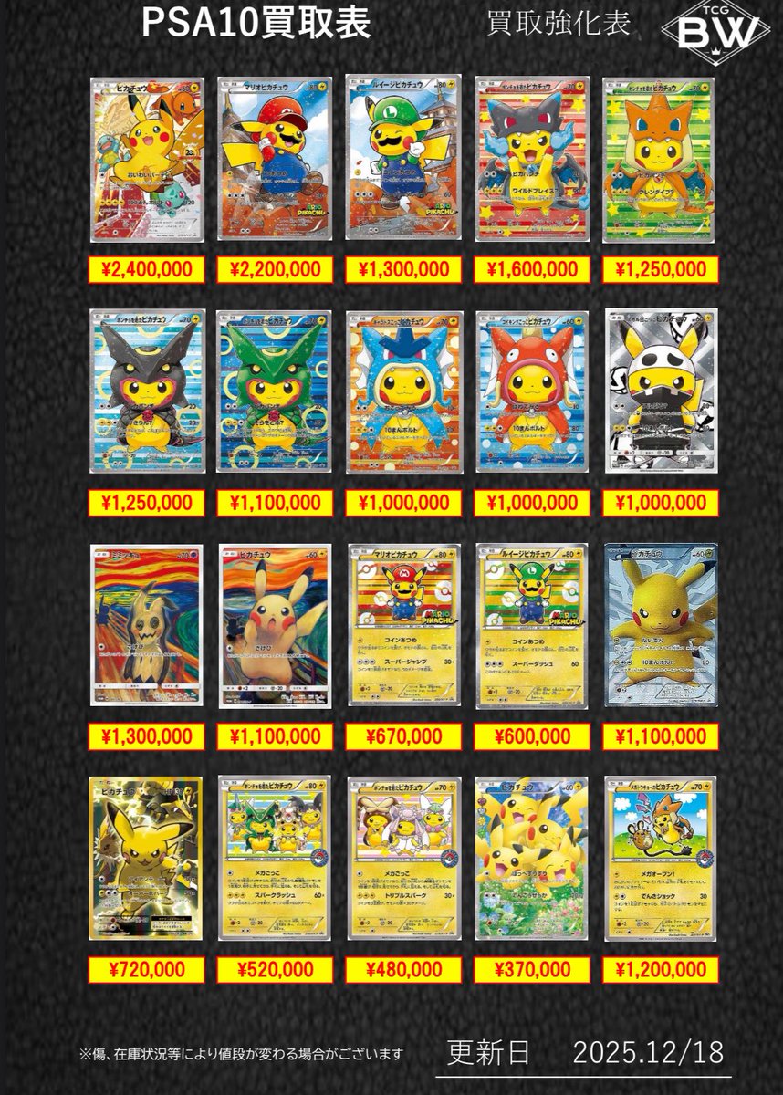 昨日出した買取表よりも買取値段上がっております🔥🔥 是非お持ち込み