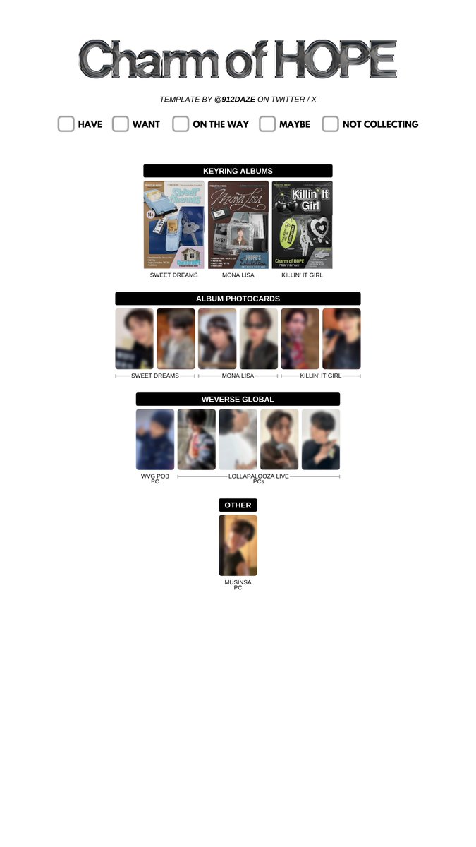 BTS J-HOPE SOLO ALBUM SINGLES CD KEYRING PC PHOTOCARD WISHLIST WL