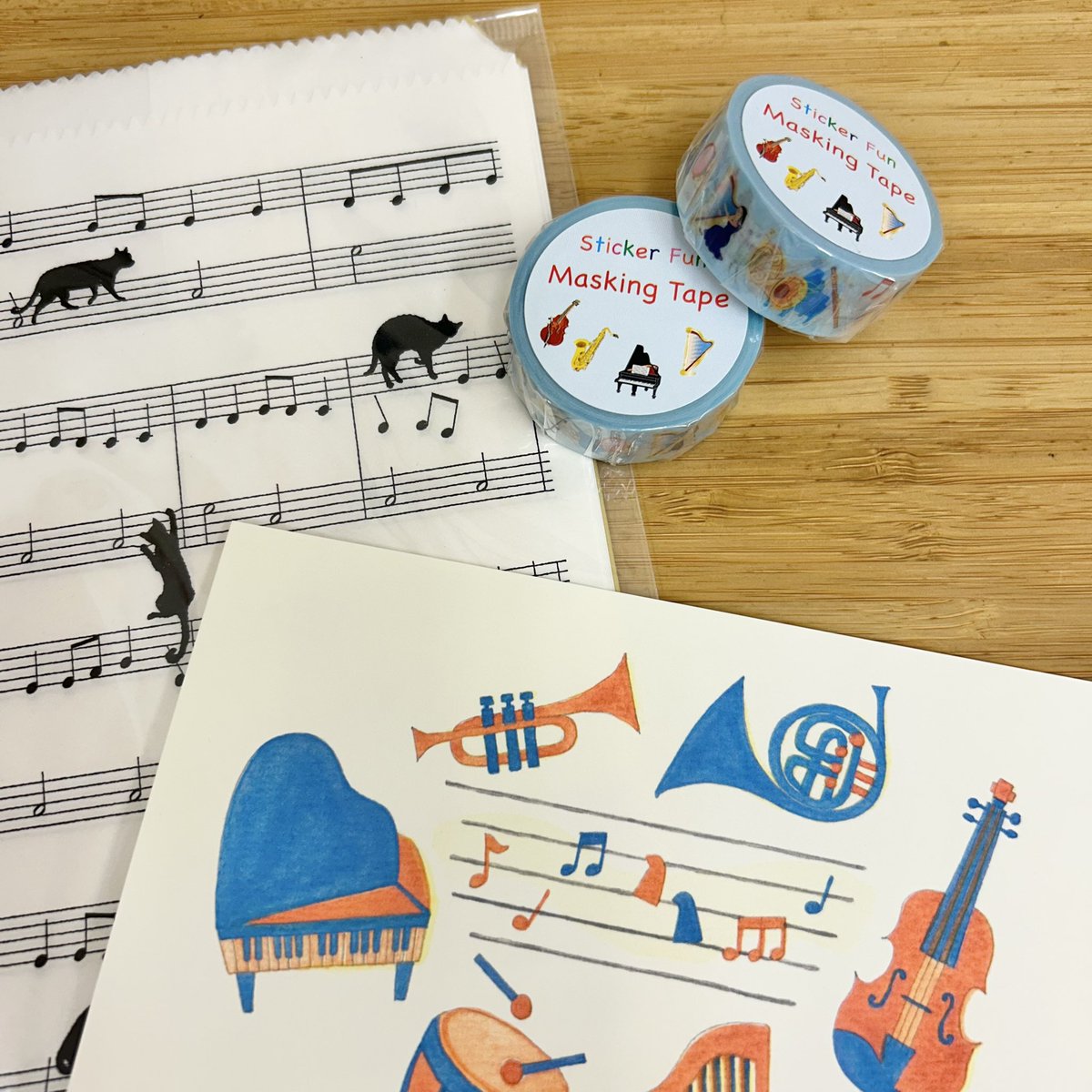 楽器柄のマスキングテープ入荷しました⭐︎ いろいろな楽器と音符柄の