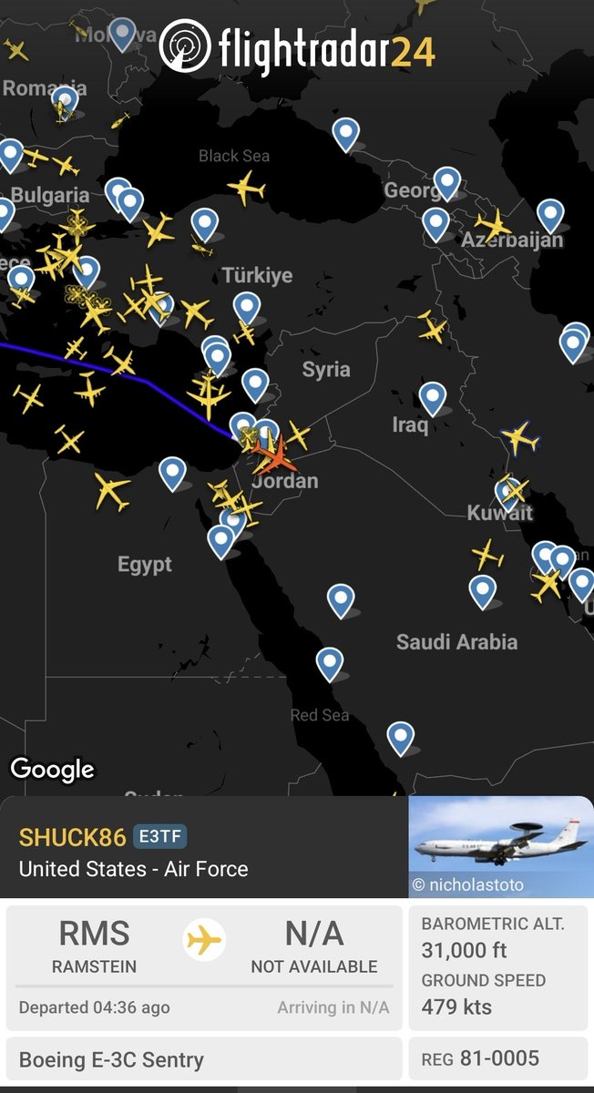 Us sentry flew over israeli airspace, jordan, into Saudi Arabia