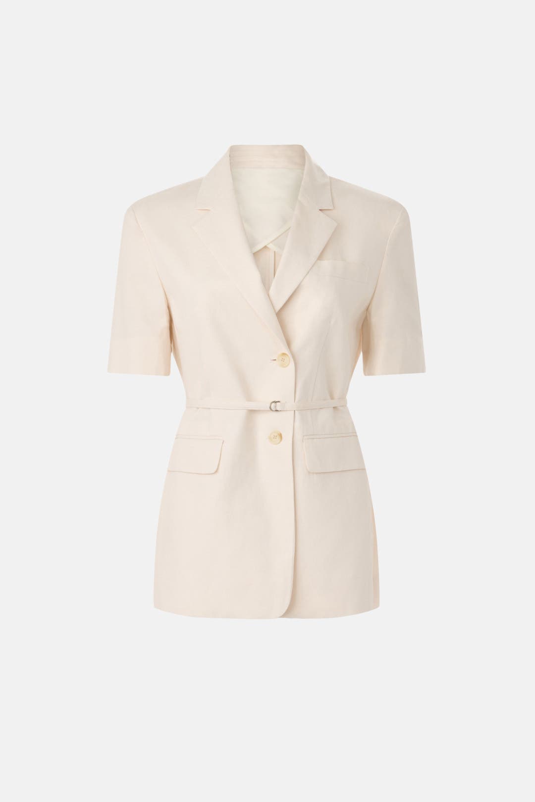 White Half Sleeve Belted Linen Jacket by DUNST | Rent the Runway