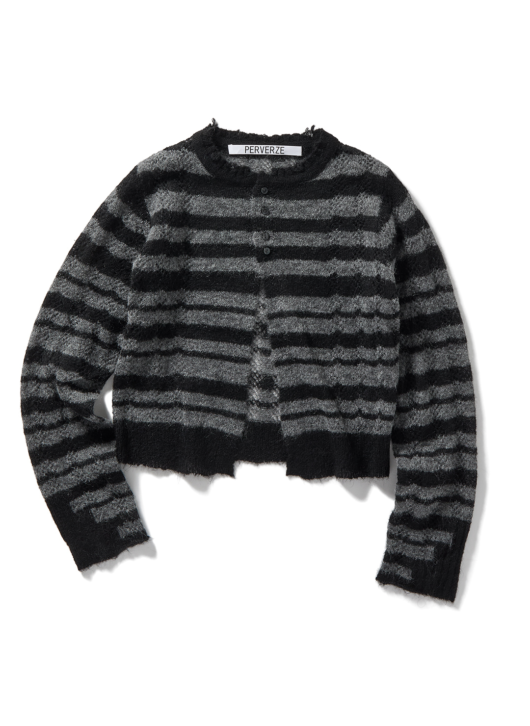 Thick Stripe Knit Cardigan/Black｜PERVERZE | パーバーズの公式