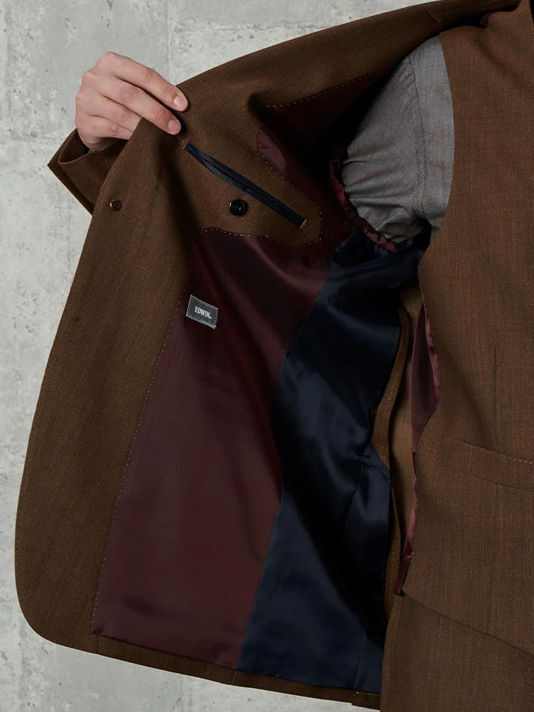 ブラウン EDWIN ウール混デニムライク ジャケット ブラック/ブルー