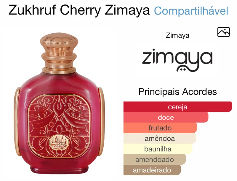 Zimaya Zukhruf Cherry Perfume Árabe Feminino 100ml
