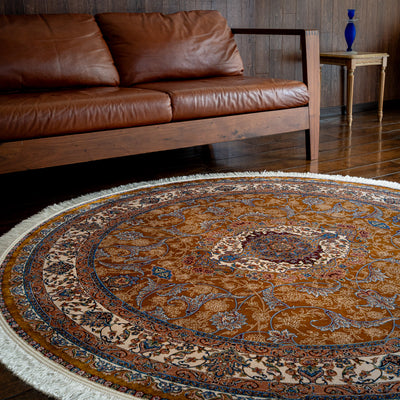 ペルシャ絨毯（機械織） バンブーシルク 丸形ラグサイズ (直径約100cm