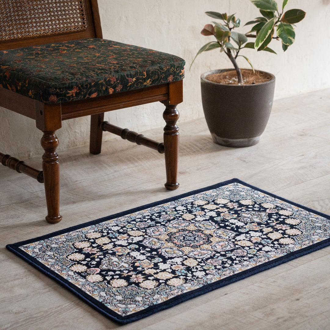 ペルシャカーペット玄関マット スーザン柄 ネイビー 50×80cm