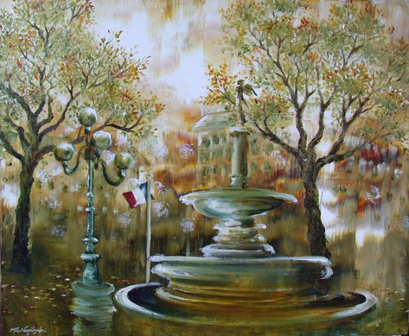 水野一好の10号の油絵「パリ風景」です。 パリの噴水 油絵 : 油絵