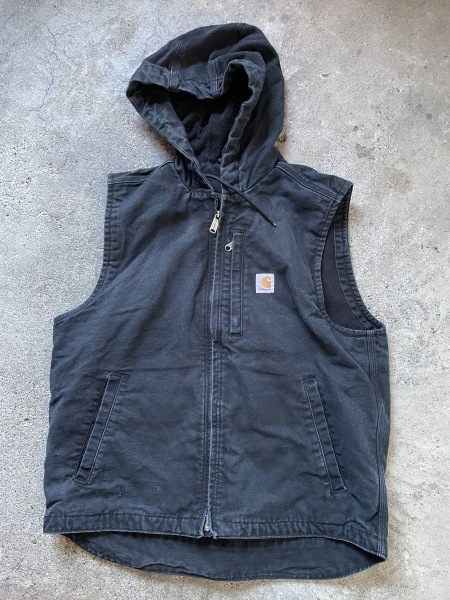 Carhartt US企画 カーハート フード付き ダック ベスト 黒 M 裏
