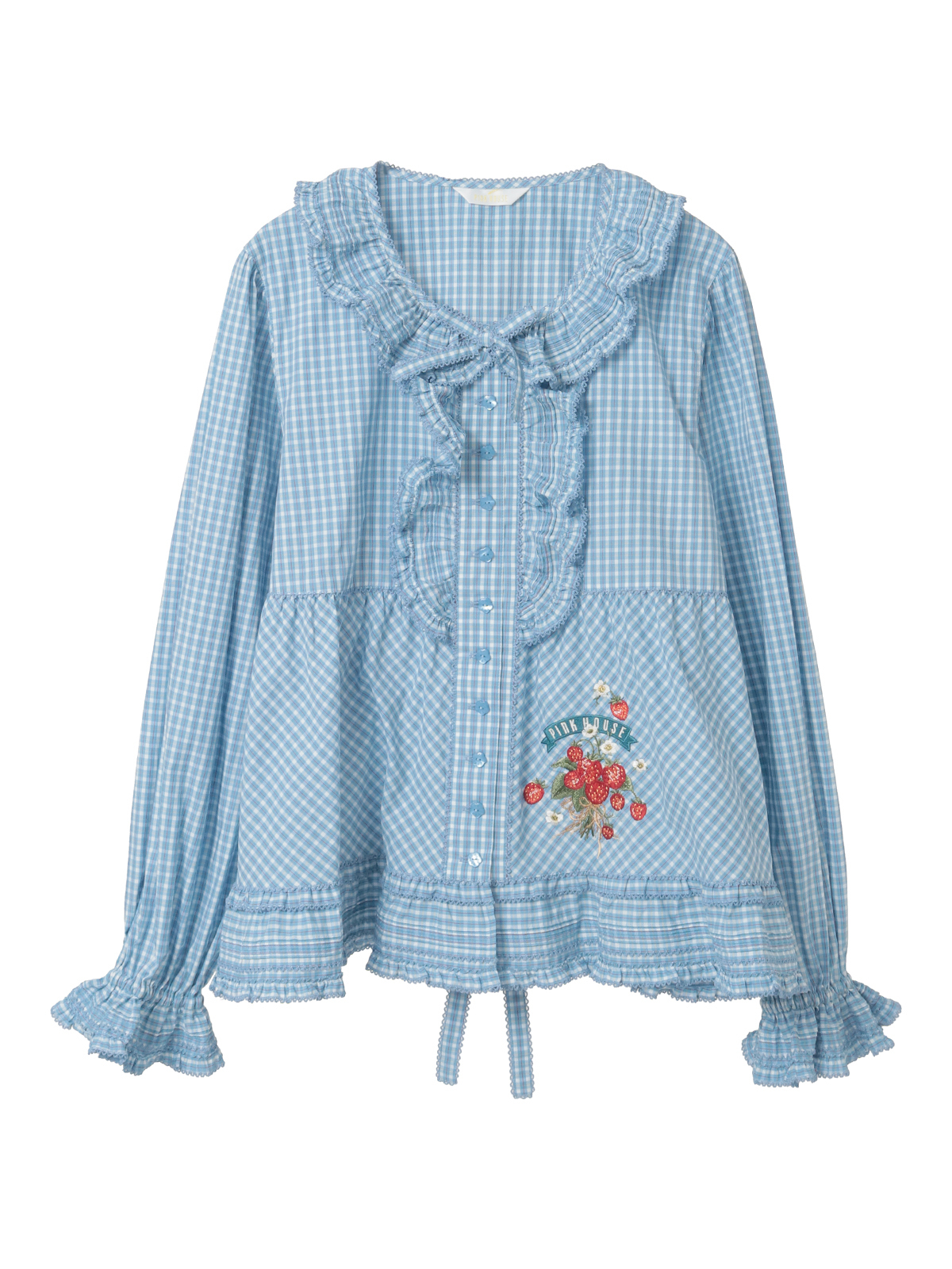 苺ブーケ刺繍入りオリジナルチェックブラウス｜ピンクハウス