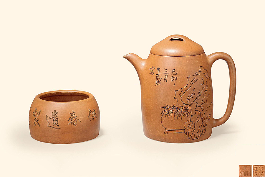 宜兴名家何心舟紫砂作品《石林何氏款三叉提梁壶》-淘壶人