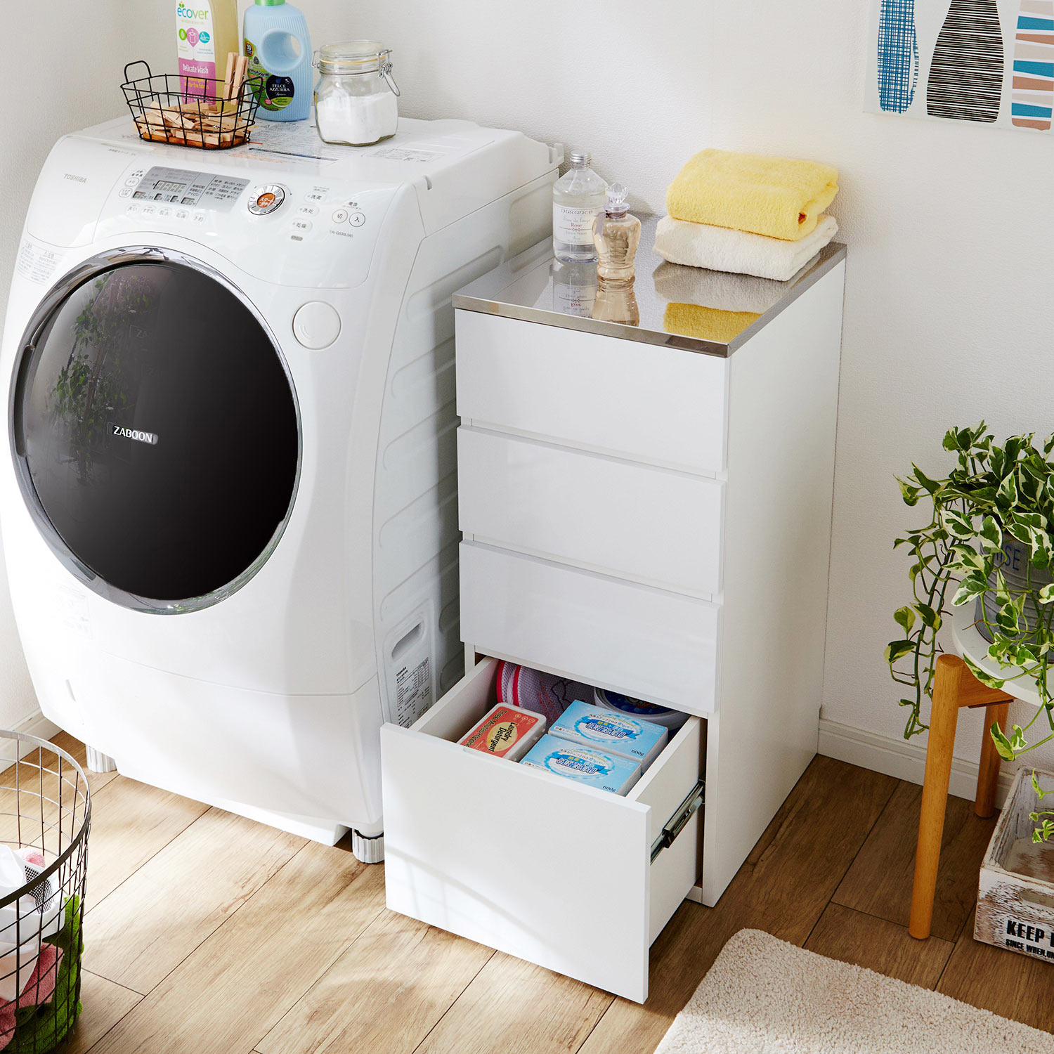 日本製］ステンレス天板のサニタリーチェスト（幅25／30／35