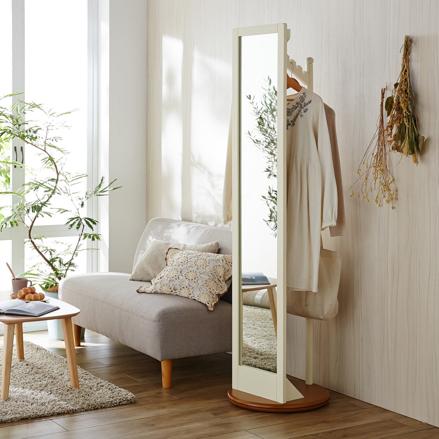 ハンガーラック付き回転スタンドミラー（ハンガーラック）｜通販の