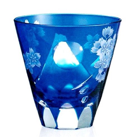 江戸切子 のぞき富士 フリーカップ（ルリ）220ミリリットル 桐箱入り