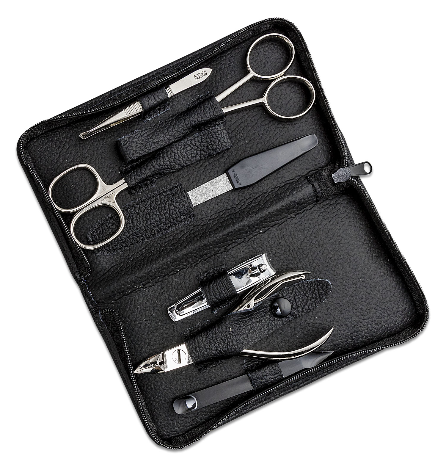 Kiehl Solingen 7pc Manicure Set, Nickel, Black Nappa Leather