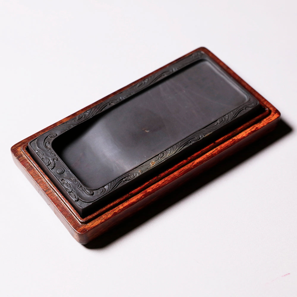 大型端渓硯 細密彫り『雲龍戯珠紋』18石眼 重さ3.2㎏☆時代物☆書道具