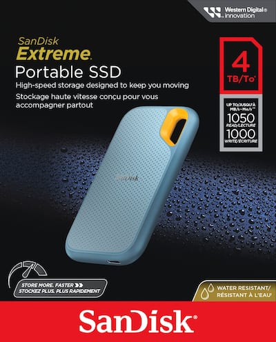SanDisk Extreme Portable 4TB External USB C NVMe SSD Sky Blue