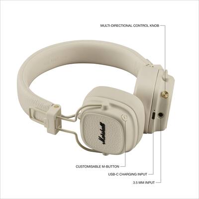 Marshall Major V Wireless On Ear Bluetooth Headphones with