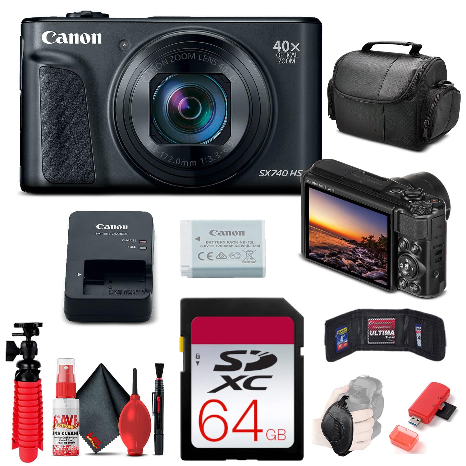 Canon PowerShot SX740 HS Camera (Black) (2955C001) + 64GB Card
