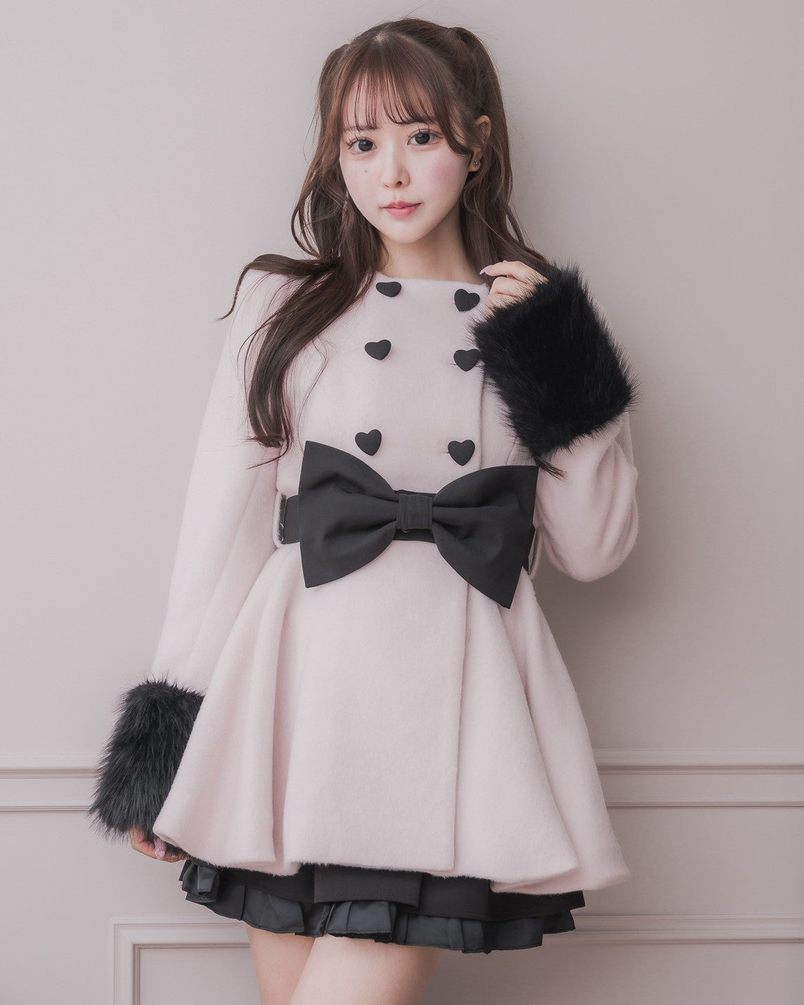 ハートボタンリボンベルトシャギーコート – pium