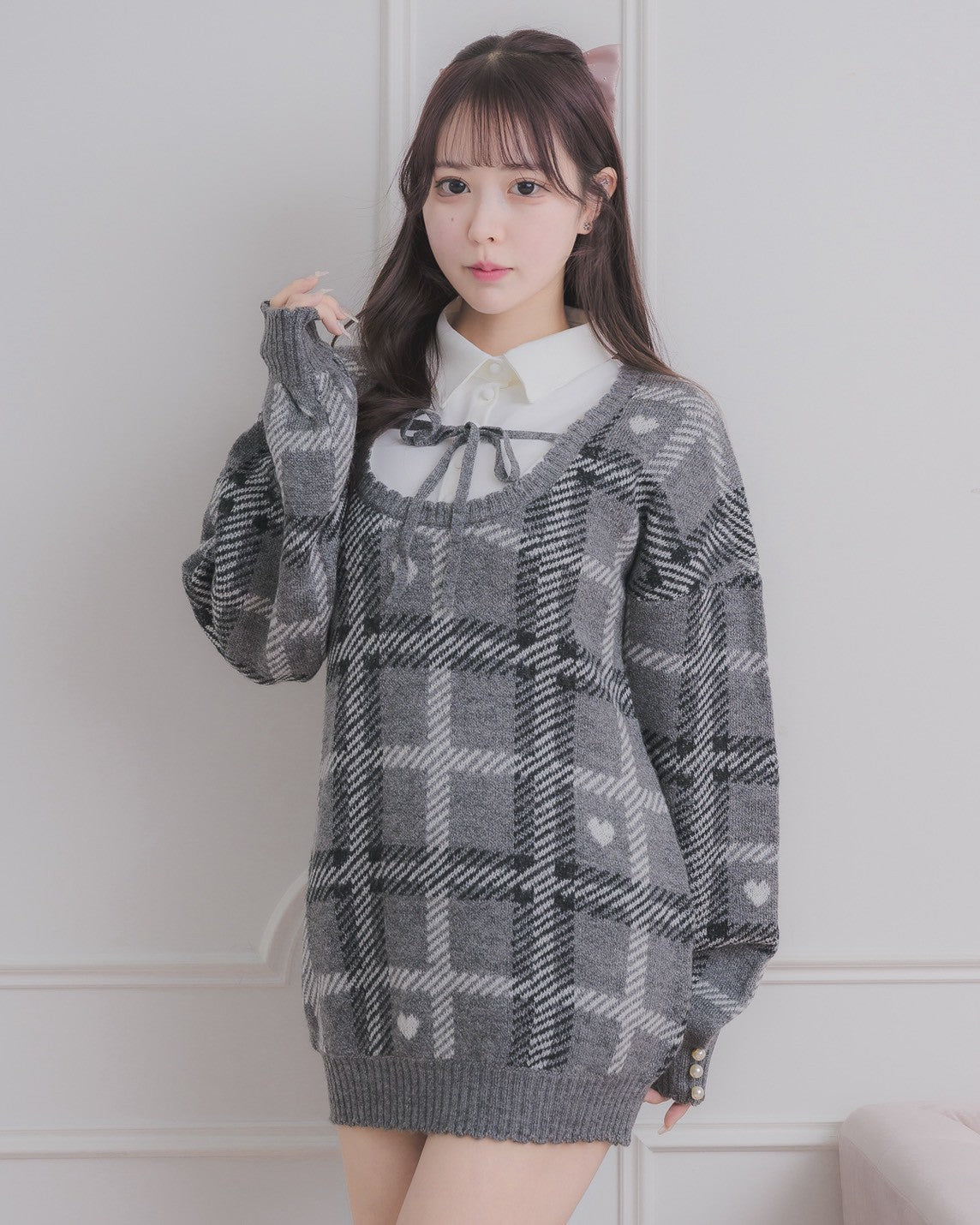 ハートチェックレイヤードニットワンピース – pium