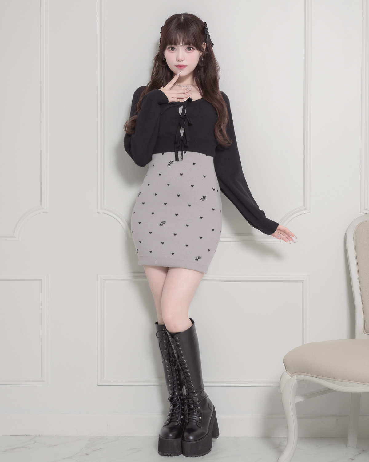 piumハート柄ニットワンピースセット