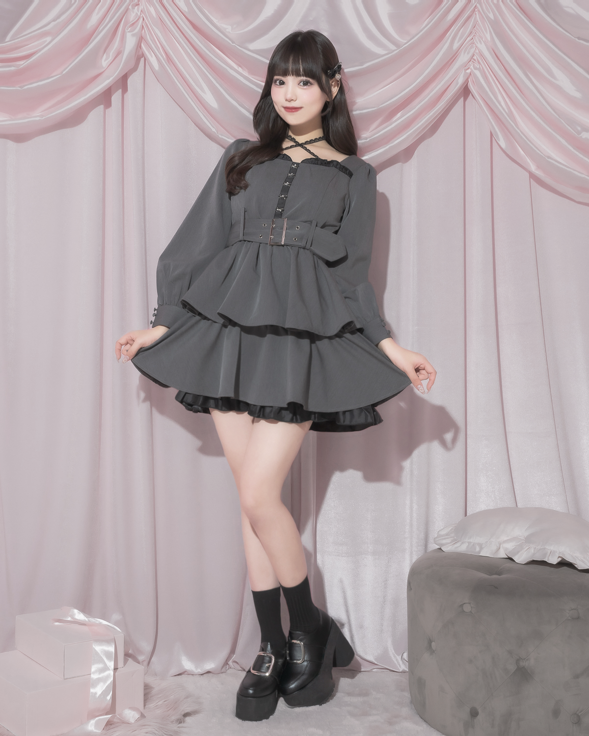 フロントホックティアードミニワンピース – pium