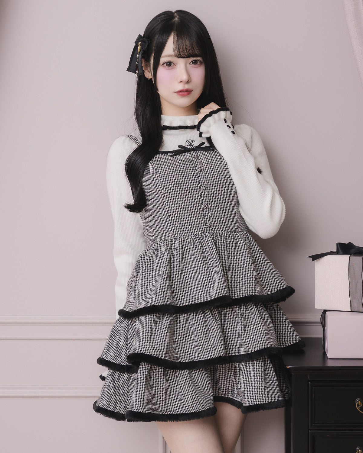 ファー付きティアードジャンパースカート – pium