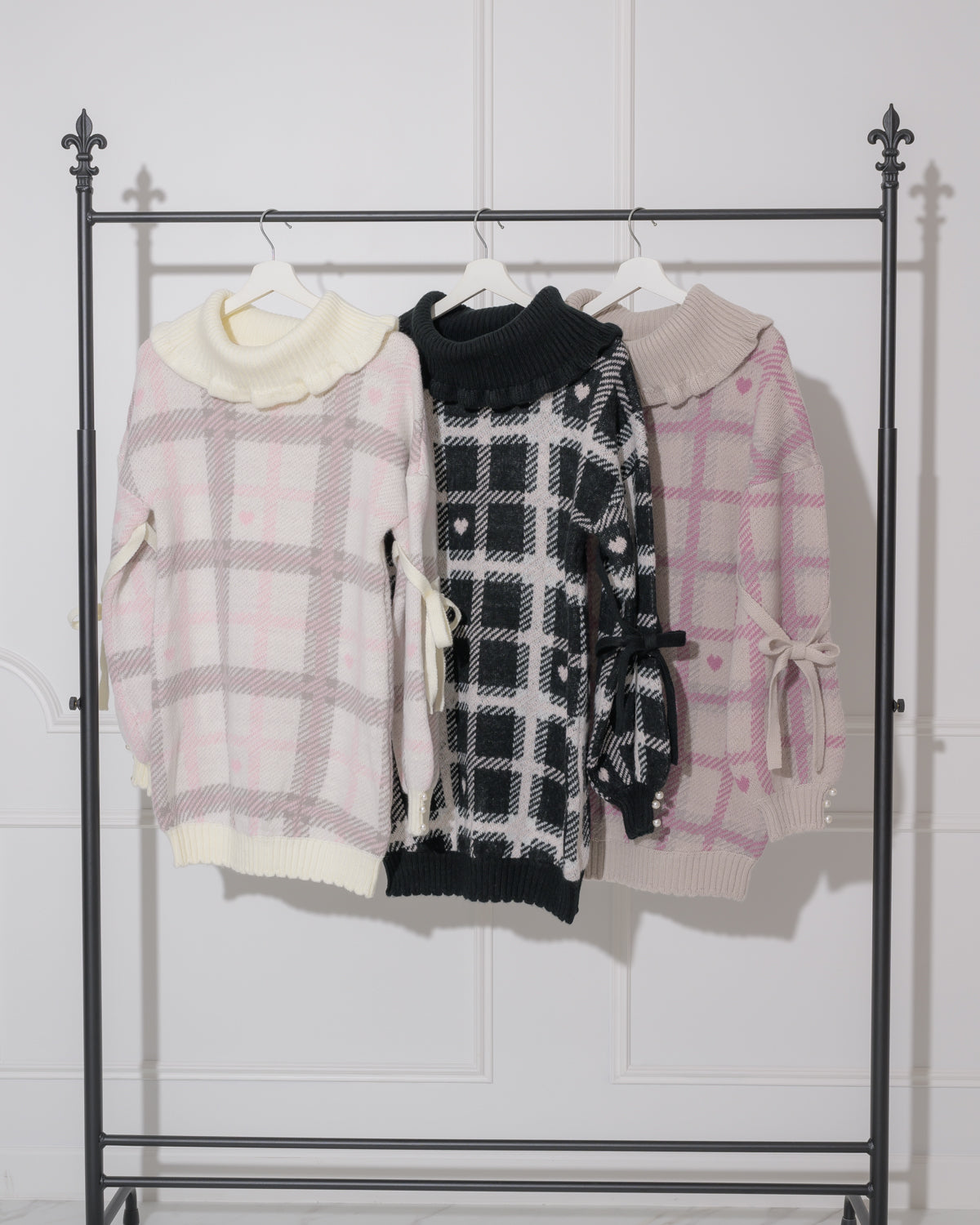 ハートチェック袖リボンニットワンピ – pium