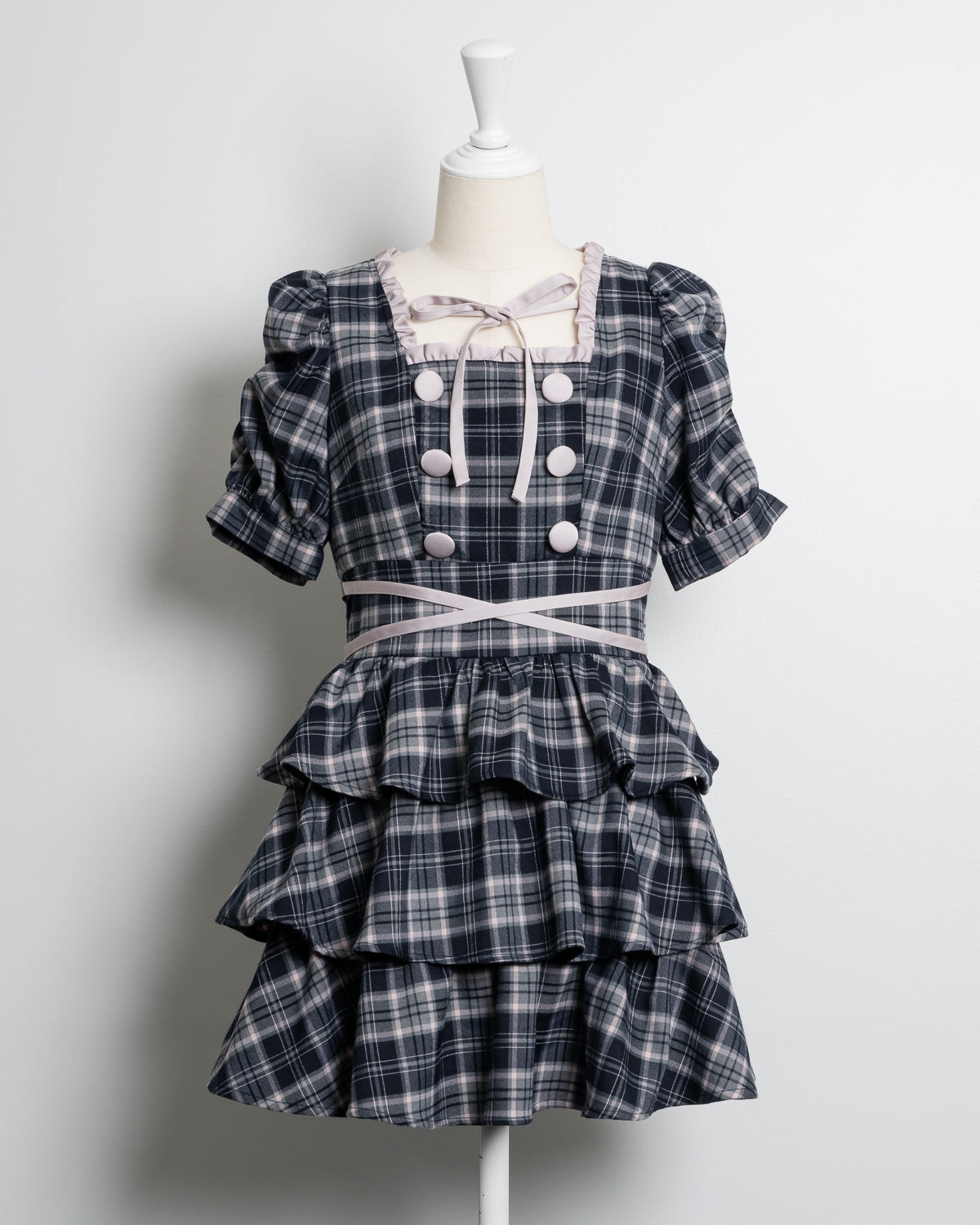 クロスベルト半袖ティアードミニワンピース – pium