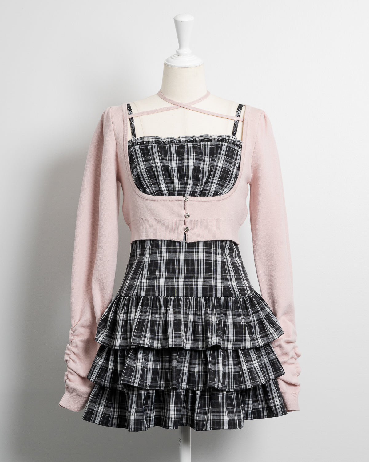 ビジューカーデ×チェックワンピセット – pium